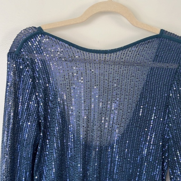 Blue Sequin Women’s Free People Long Sleeve Top Size L - Picture 3 of 6